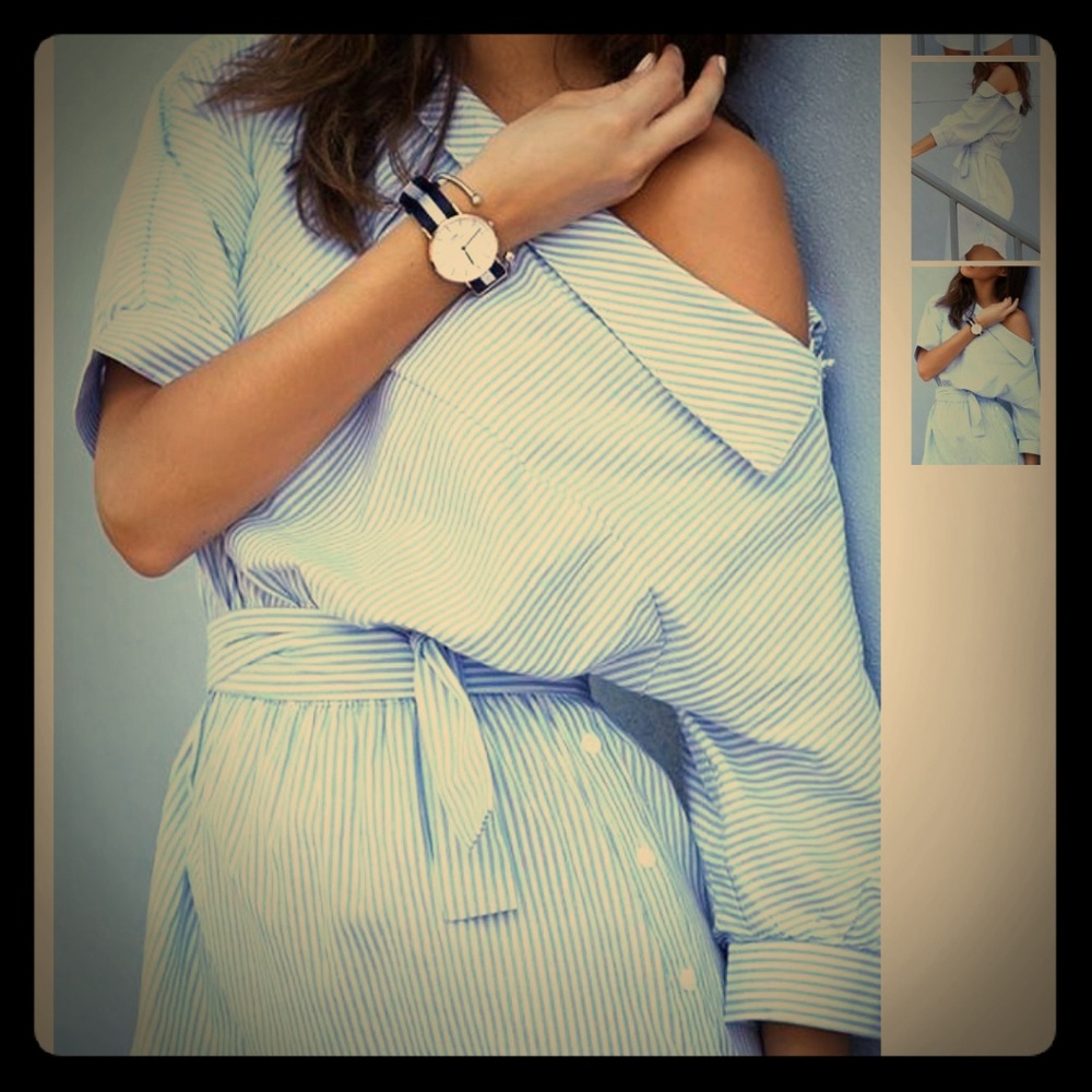Off the shoulder shirt dress